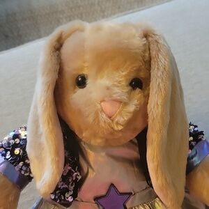 BAB Paulette bunny Rockstar stuffed animal.  Build A Bear Glitter Shoes